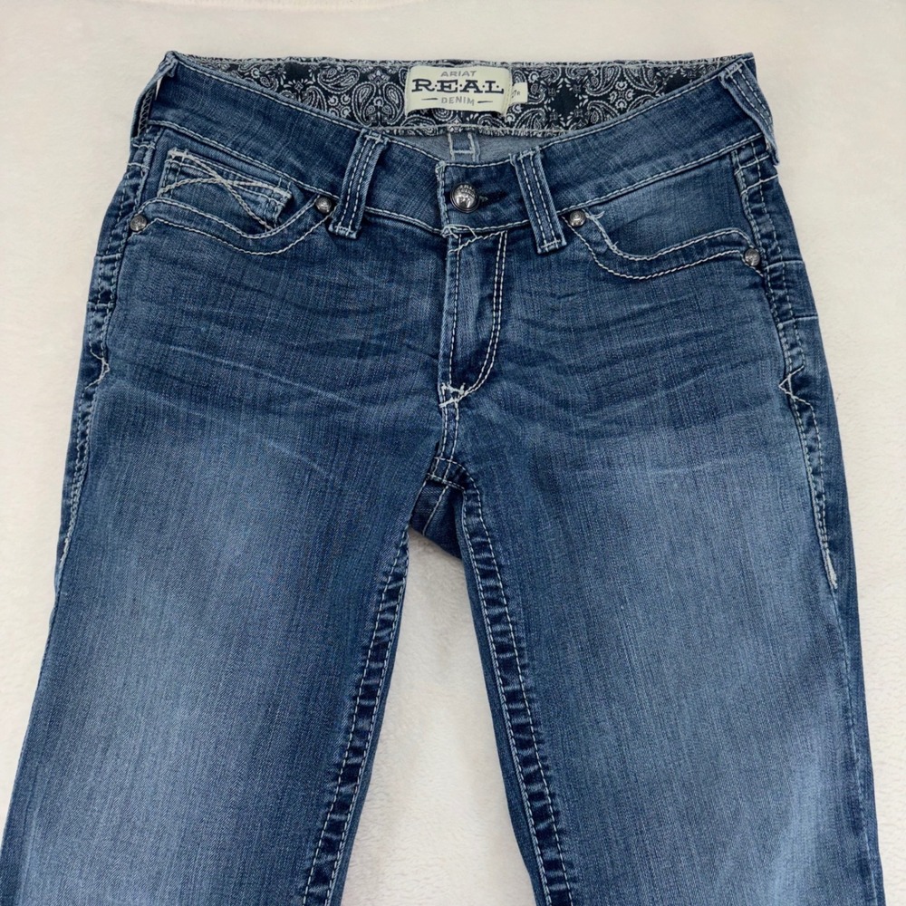 Ariat REAL Straight Icon Jeans Womens 27R Rainstorm Blue Denim AW5668F 10017217